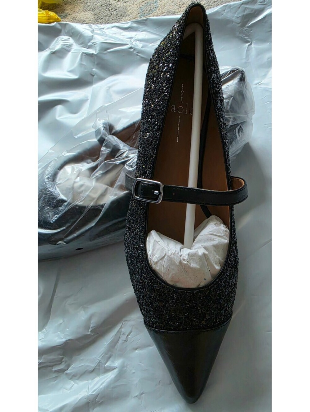 Linea Paolo Shoe Women Flats Black Size 6.5M Glitter NIARA-L Nappa NWT
